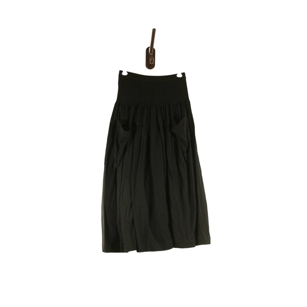 Vintage Cottage Peasant Stretch Cotton Skirt Pockets Benetton Lagenlook XS Black